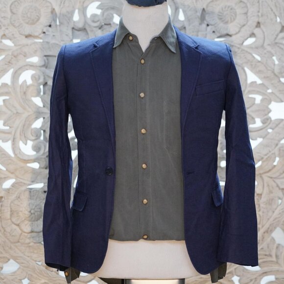 ASOS Design Men's Blazer 36R, Navy Slim Fit, Linen-Cotton Blend, Stylish - Picture 1 of 7